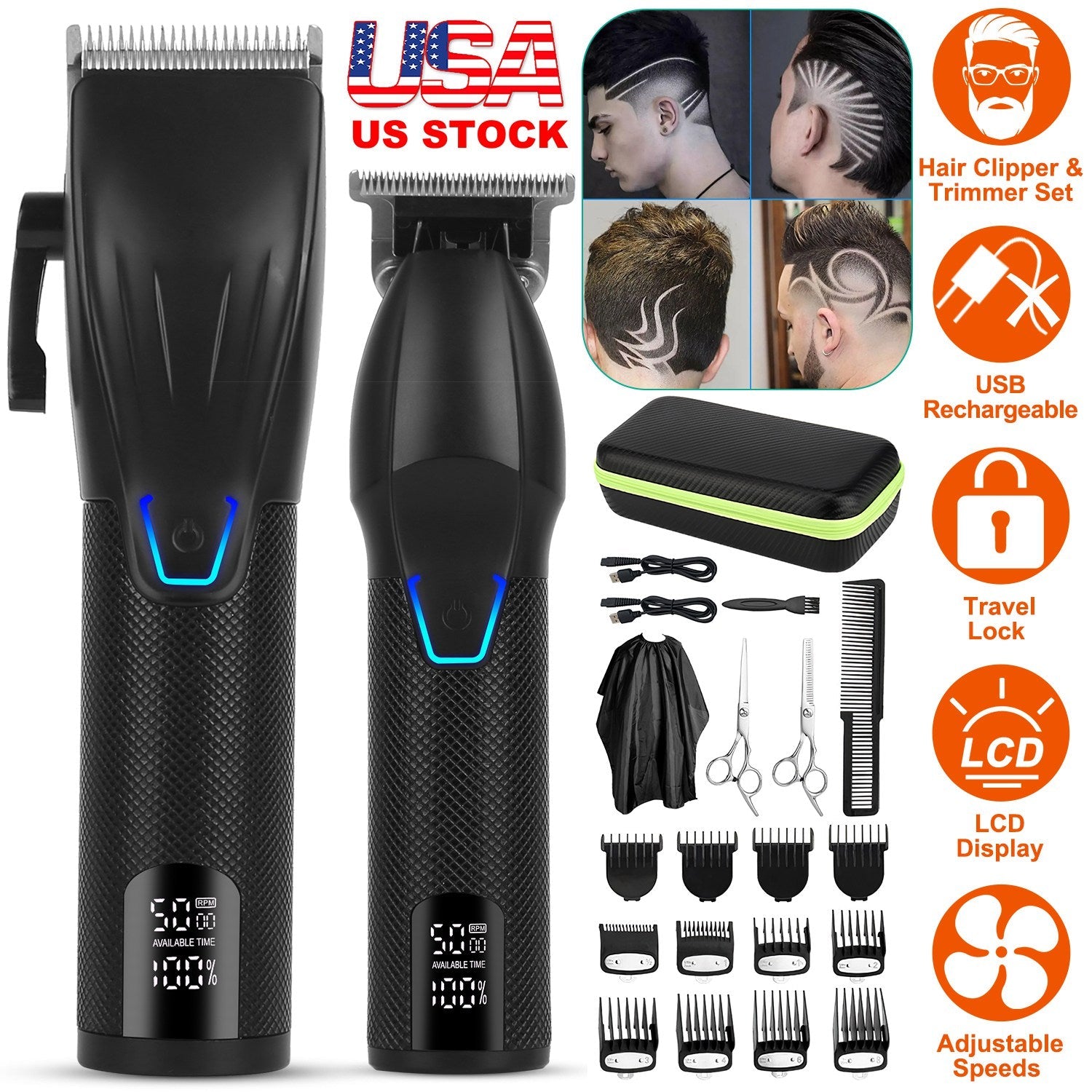 Cordless Clipper Trimmer Set for Men Electric Barber Clipper Hair Cutting Combo Set Beard T Outliner Shaver Trimmers Haircut Grooming Kit